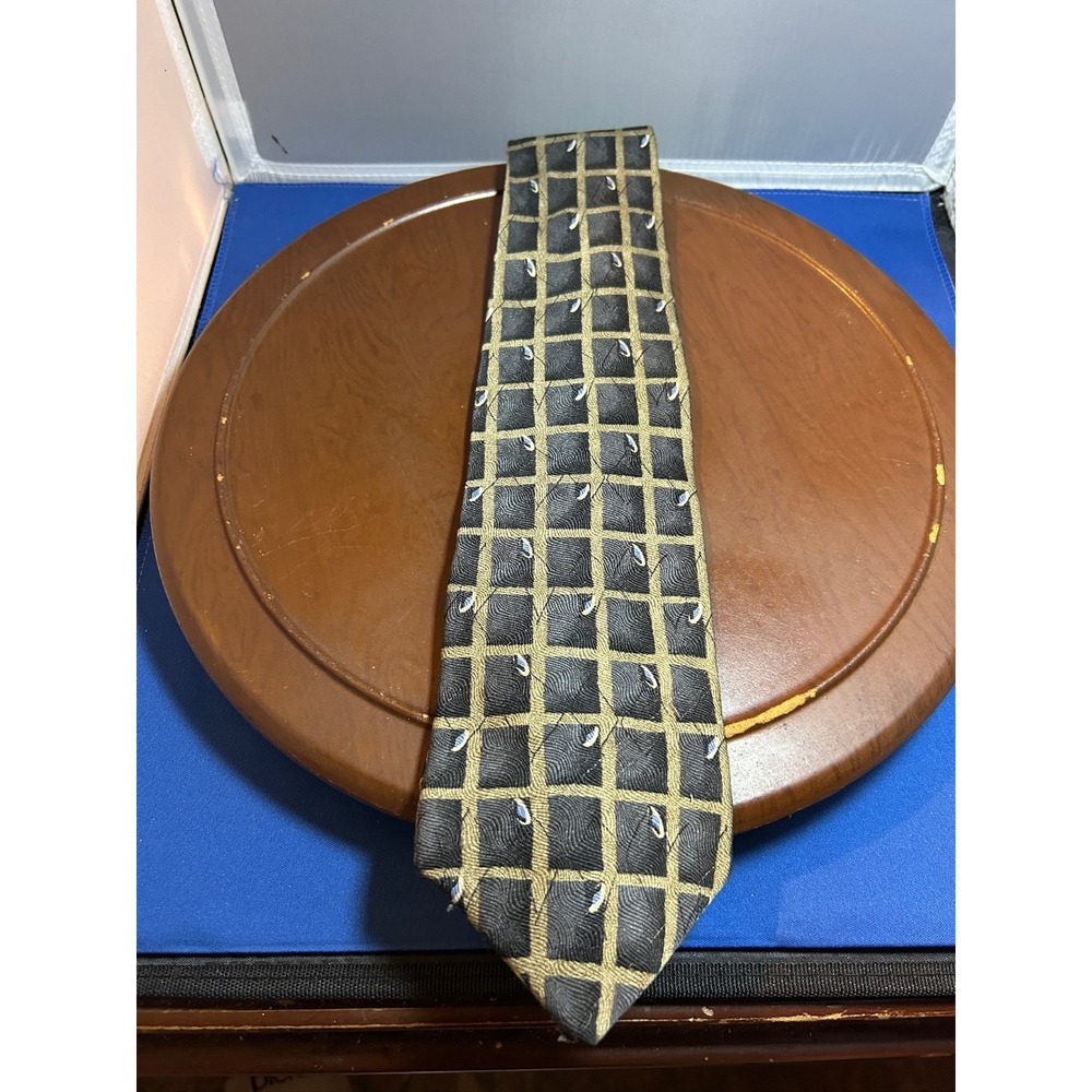 Ivy Front Blue Men's‎ 100% Silk Tie Checkered Floral Necktie